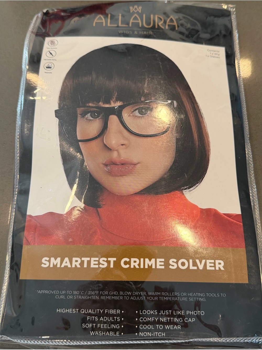Crime Solver Velma Brown Bob Wig + Glasses Halloween Cosplay Teen Adult